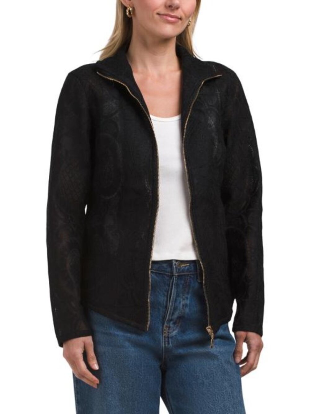 NANCY YANG Lace Like Zip Up Jacket